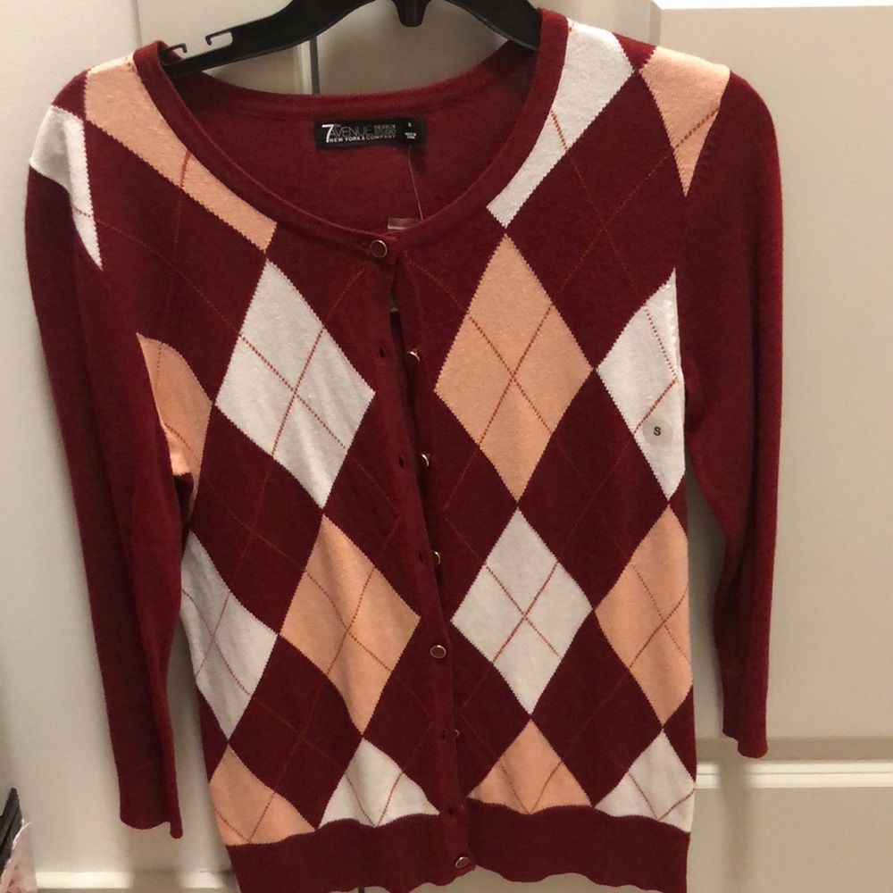 Maroon Argyle Cardigan NWT